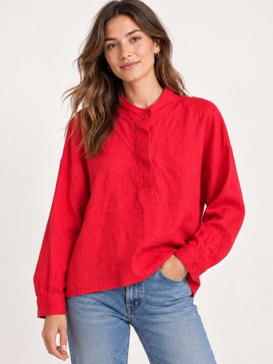 XiRENA Tops - Xirena Size M Red 100% Linen Popover Blouse Long Sleeve Relaxed Top